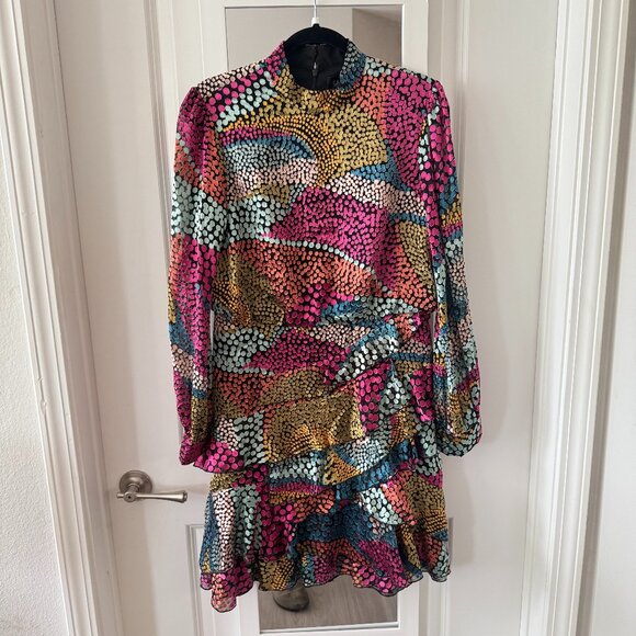 SALONI Dresses & Skirts - Saloni Multicolor Polka-Dot 'Isa' Ruffle Long Sleeve Midi Dress sz 10